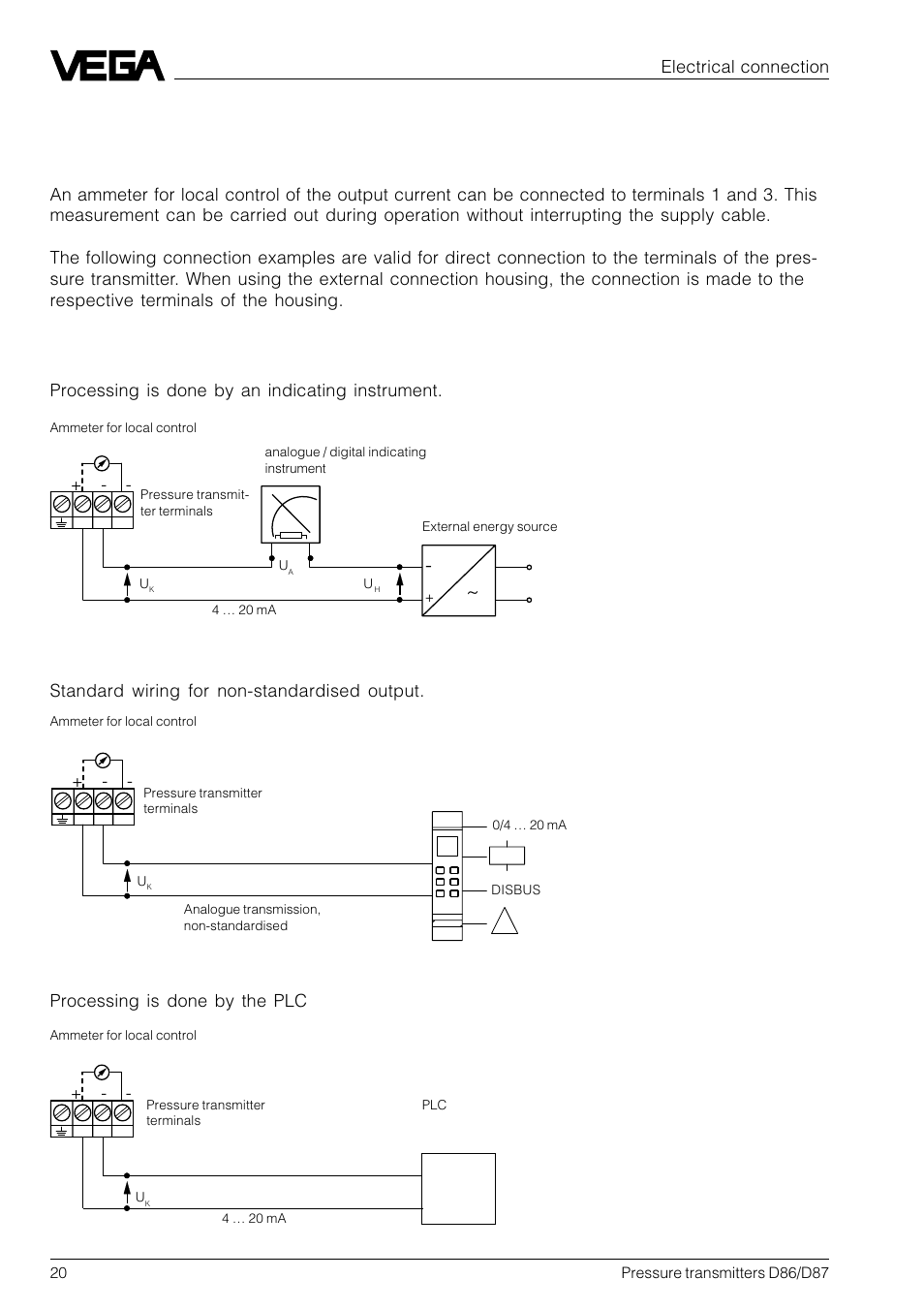 4 connection examples | VEGA D86_D87 Hydrostatic pressure transmitters User Manual | Page 20 / 40