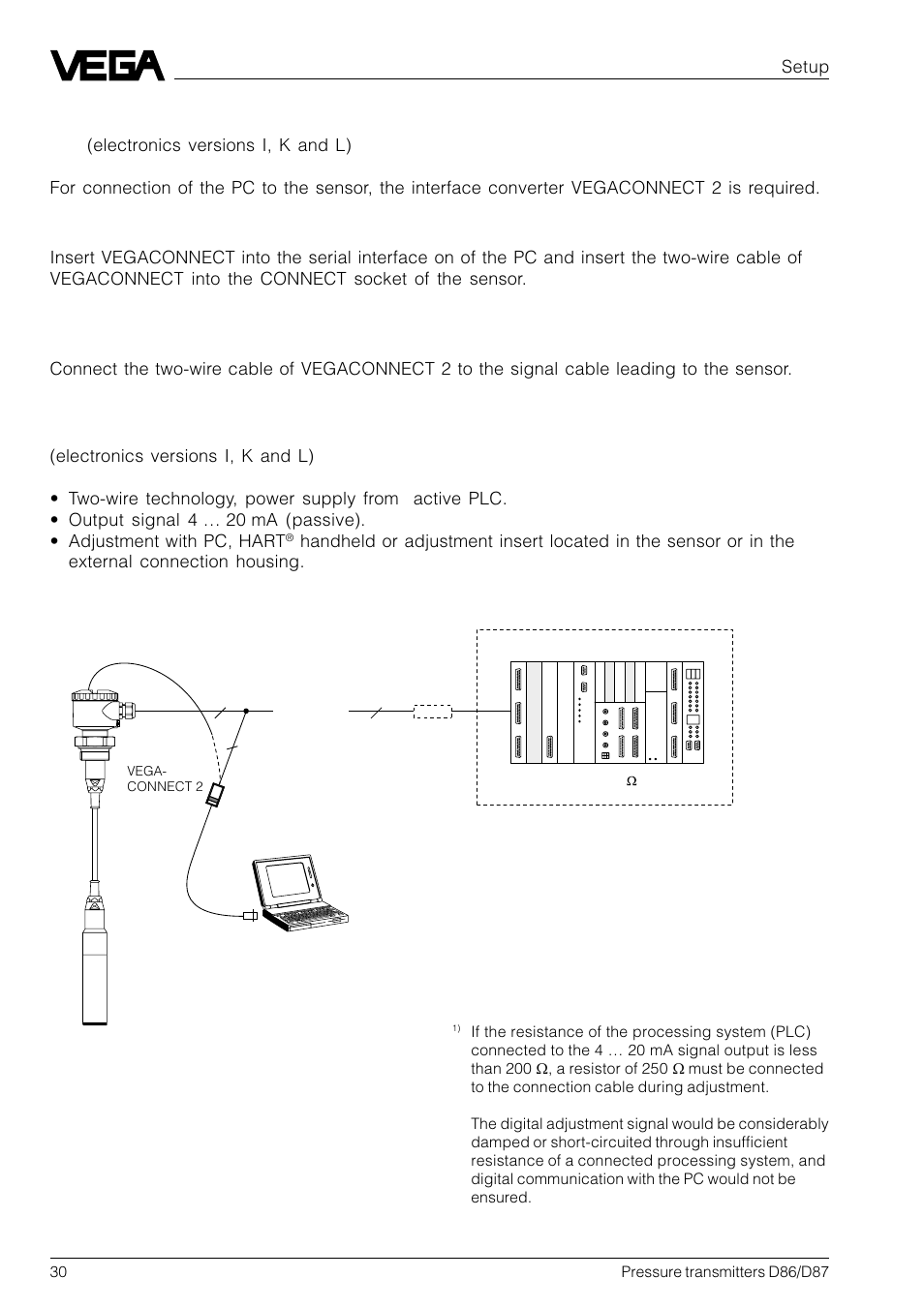 5 adjustment with pc directly on the sensor | VEGA D86_D87 Hydrostatic pressure transmitters User Manual | Page 30 / 40