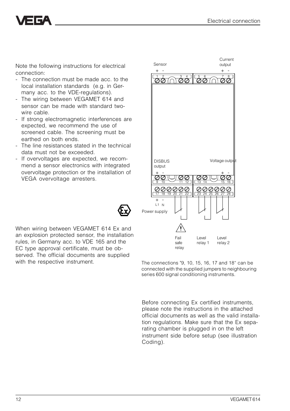 3 electrical connection, 1 connection instructions, 3 wiring plan | VEGA VEGAMET 614 User Manual | Page 12 / 56