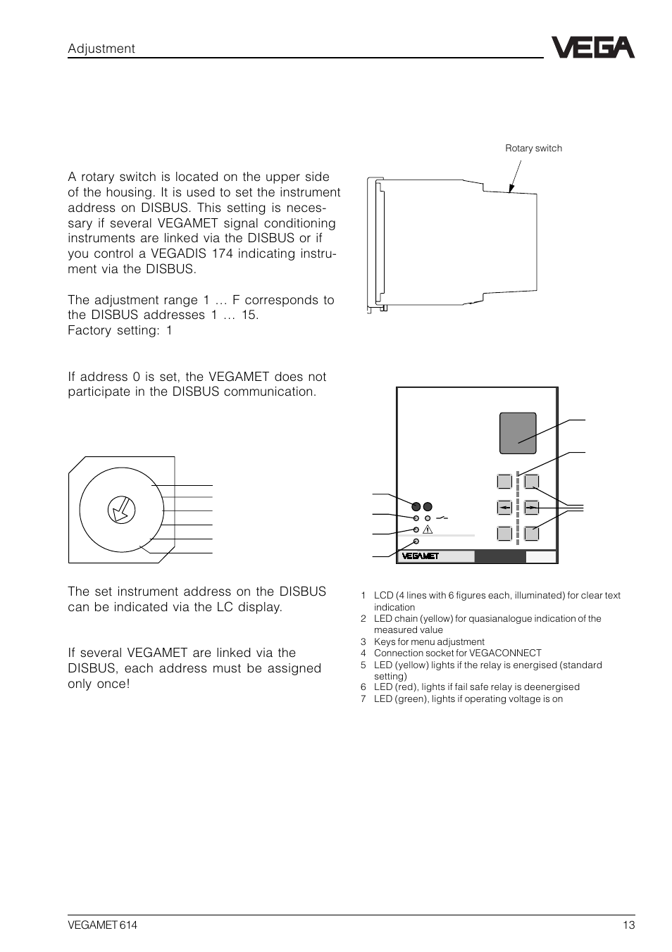 4 adjustment, 1 indicating and adjustment elements, Front plate | VEGA VEGAMET 614 User Manual | Page 13 / 56