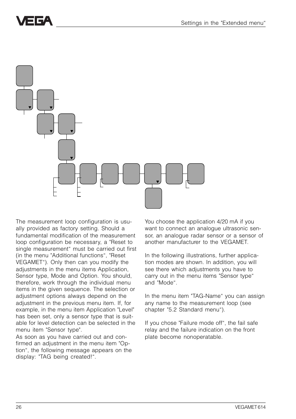 7 settings in the "extended menu, 1 configuration of measurement loop | VEGA VEGAMET 614 User Manual | Page 26 / 56