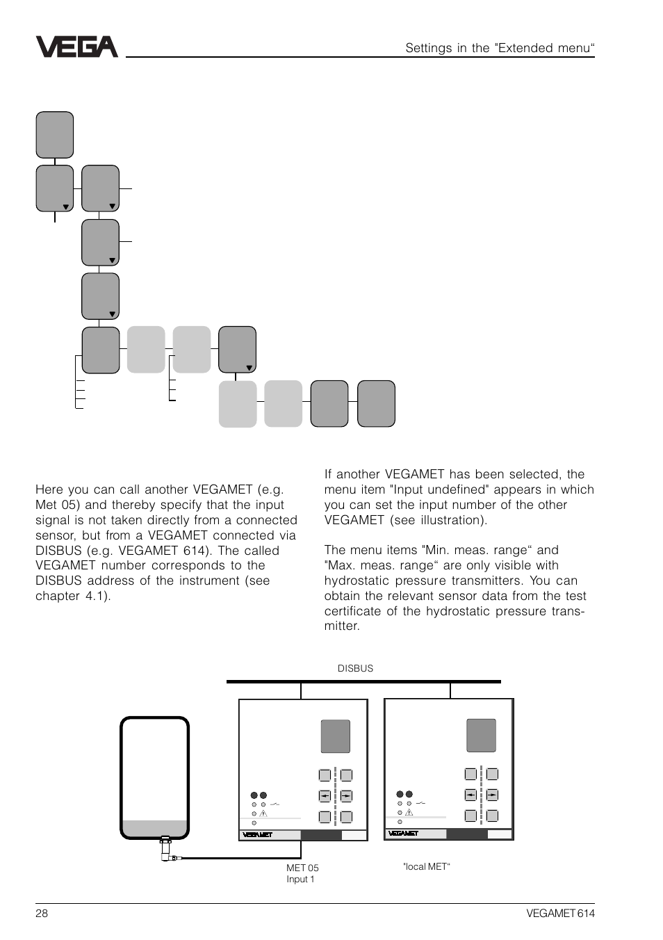 2 configuration of inputs, Settings in the "extended menu | VEGA VEGAMET 614 User Manual | Page 28 / 56