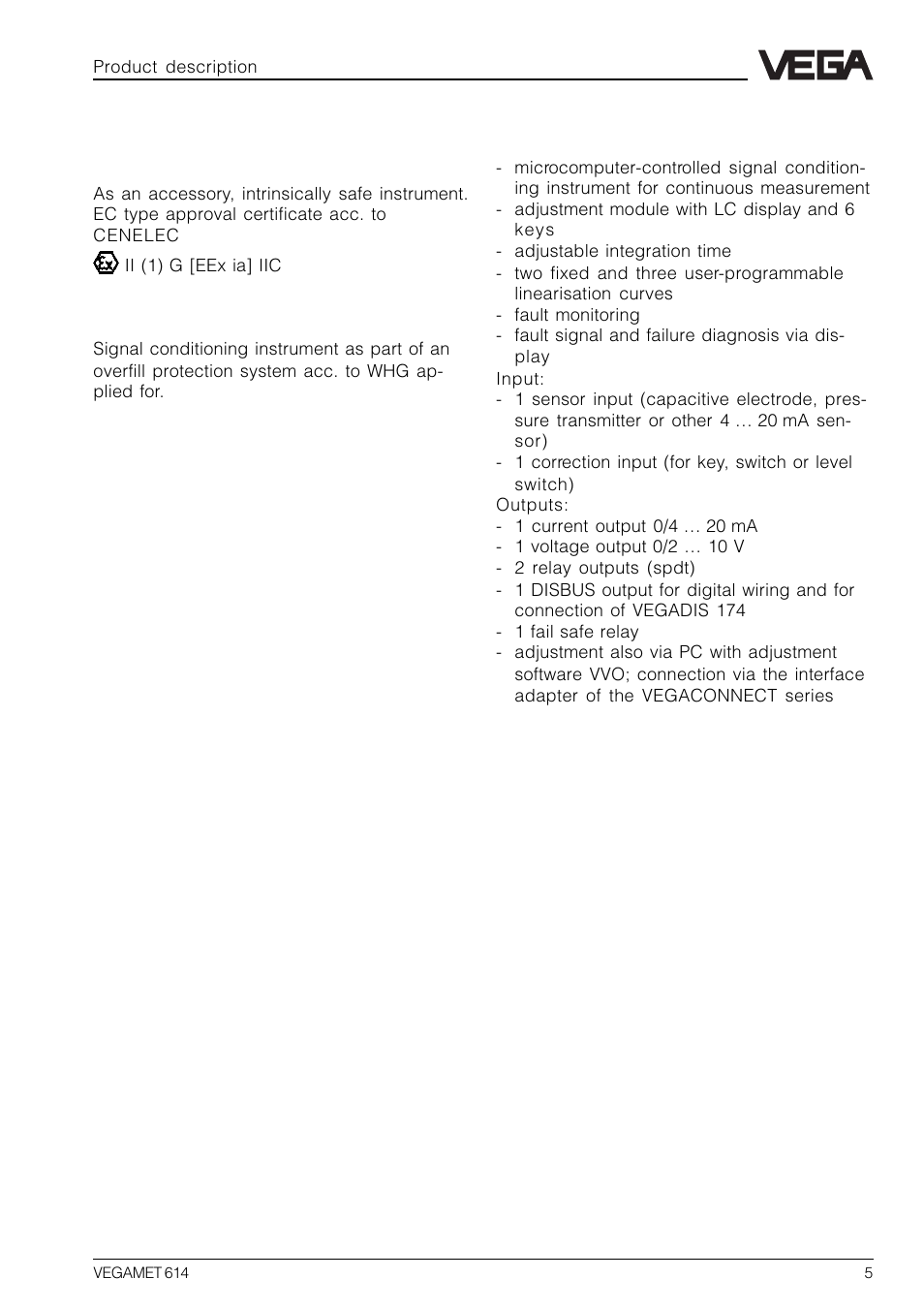 2 approvals, 3 features | VEGA VEGAMET 614 User Manual | Page 5 / 56