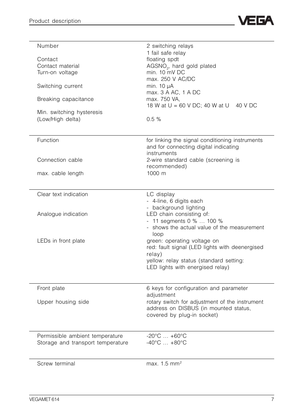 VEGA VEGAMET 614 User Manual | Page 7 / 56