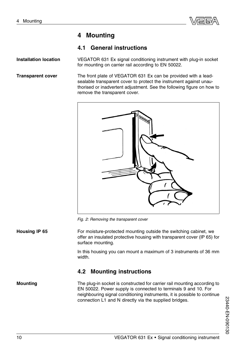 4 mounting, 1 general instructions, 2 mounting instructions | 4mounting | VEGA VEGATOR 631 Ex User Manual | Page 10 / 32