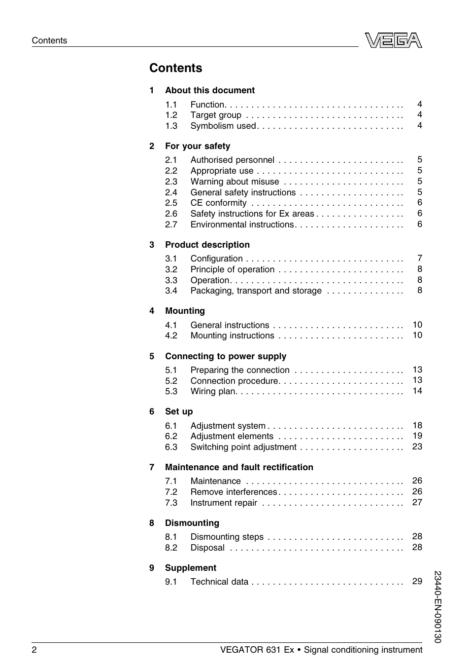 VEGA VEGATOR 631 Ex User Manual | Page 2 / 32