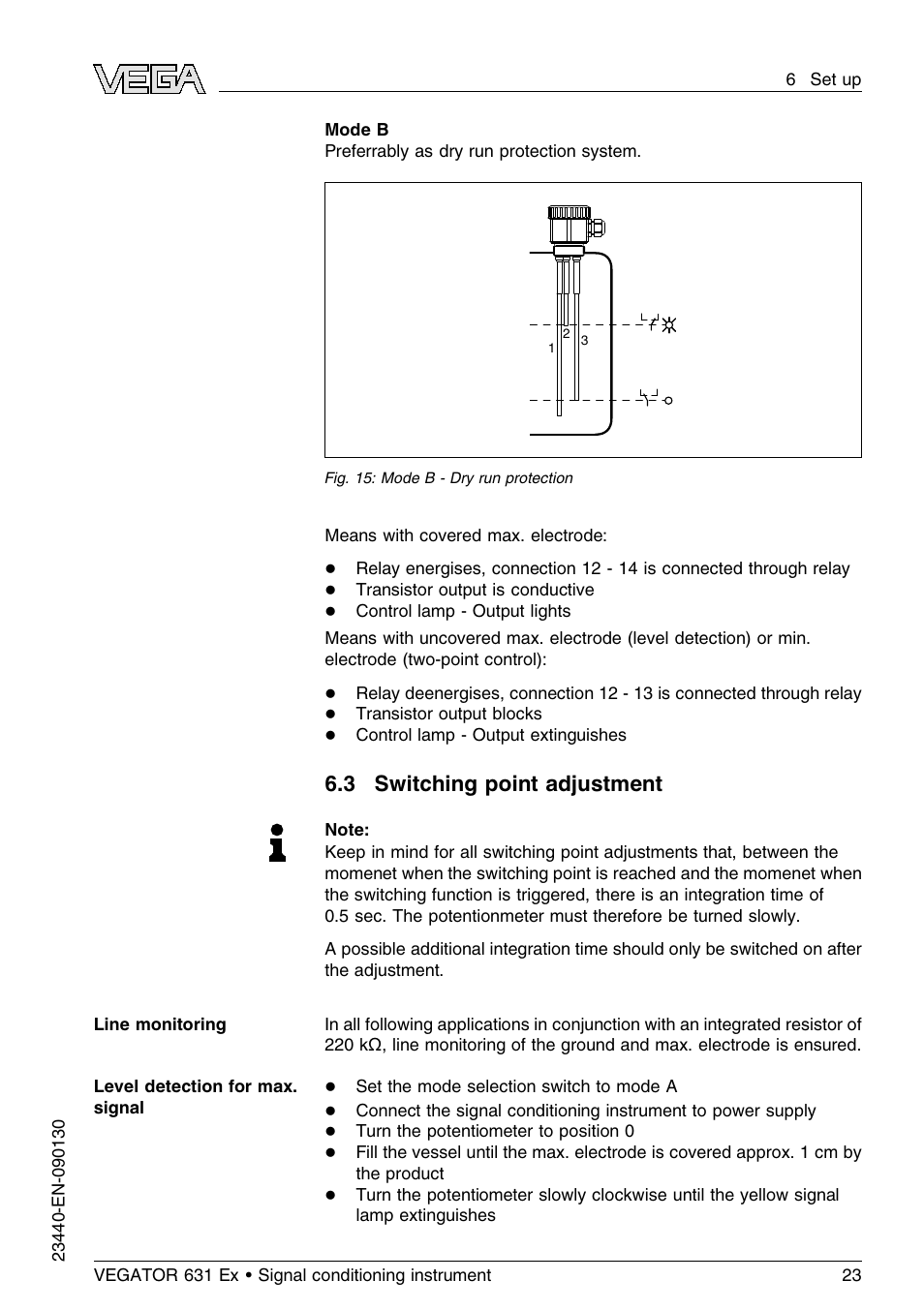 3 switching point adjustment | VEGA VEGATOR 631 Ex User Manual | Page 23 / 32