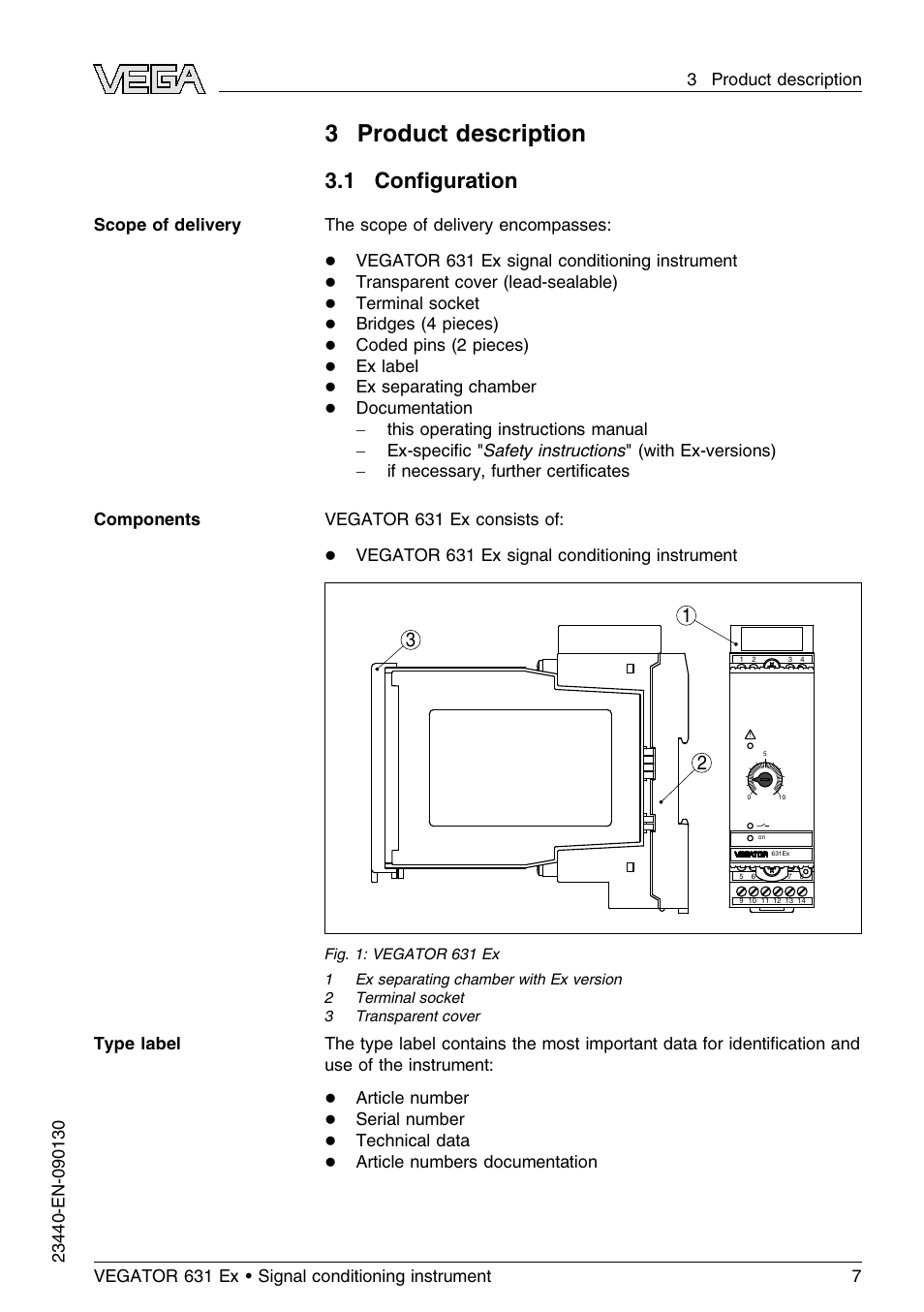 3 product description, 1 configuration, 3product description | 1 conﬁguration | VEGA VEGATOR 631 Ex User Manual | Page 7 / 32