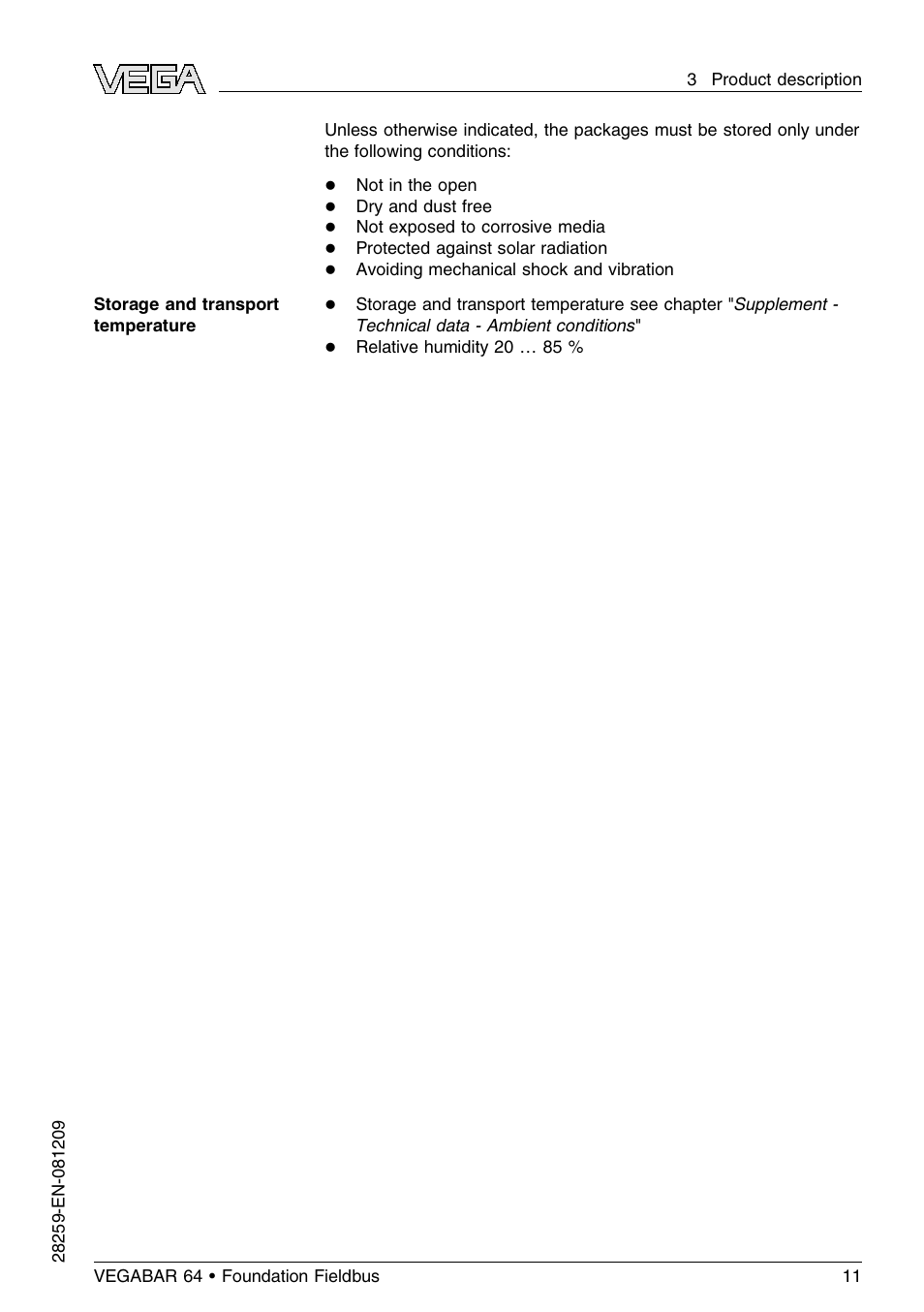 VEGA VEGABAR 64 Foundation Fieldbus User Manual | Page 11 / 80