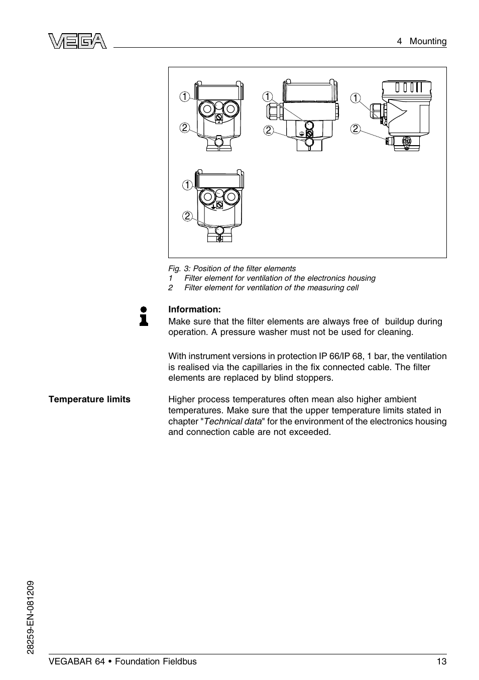 VEGA VEGABAR 64 Foundation Fieldbus User Manual | Page 13 / 80