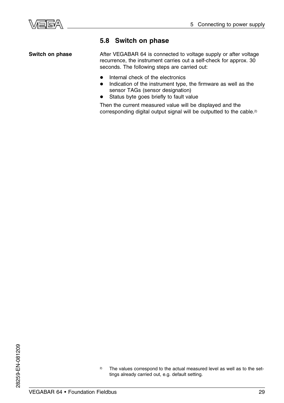8 switch on phase | VEGA VEGABAR 64 Foundation Fieldbus User Manual | Page 29 / 80