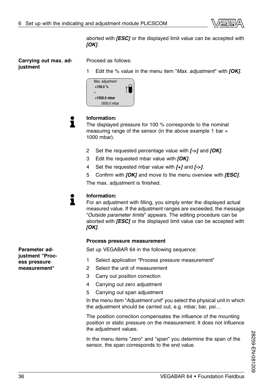 VEGA VEGABAR 64 Foundation Fieldbus User Manual | Page 36 / 80