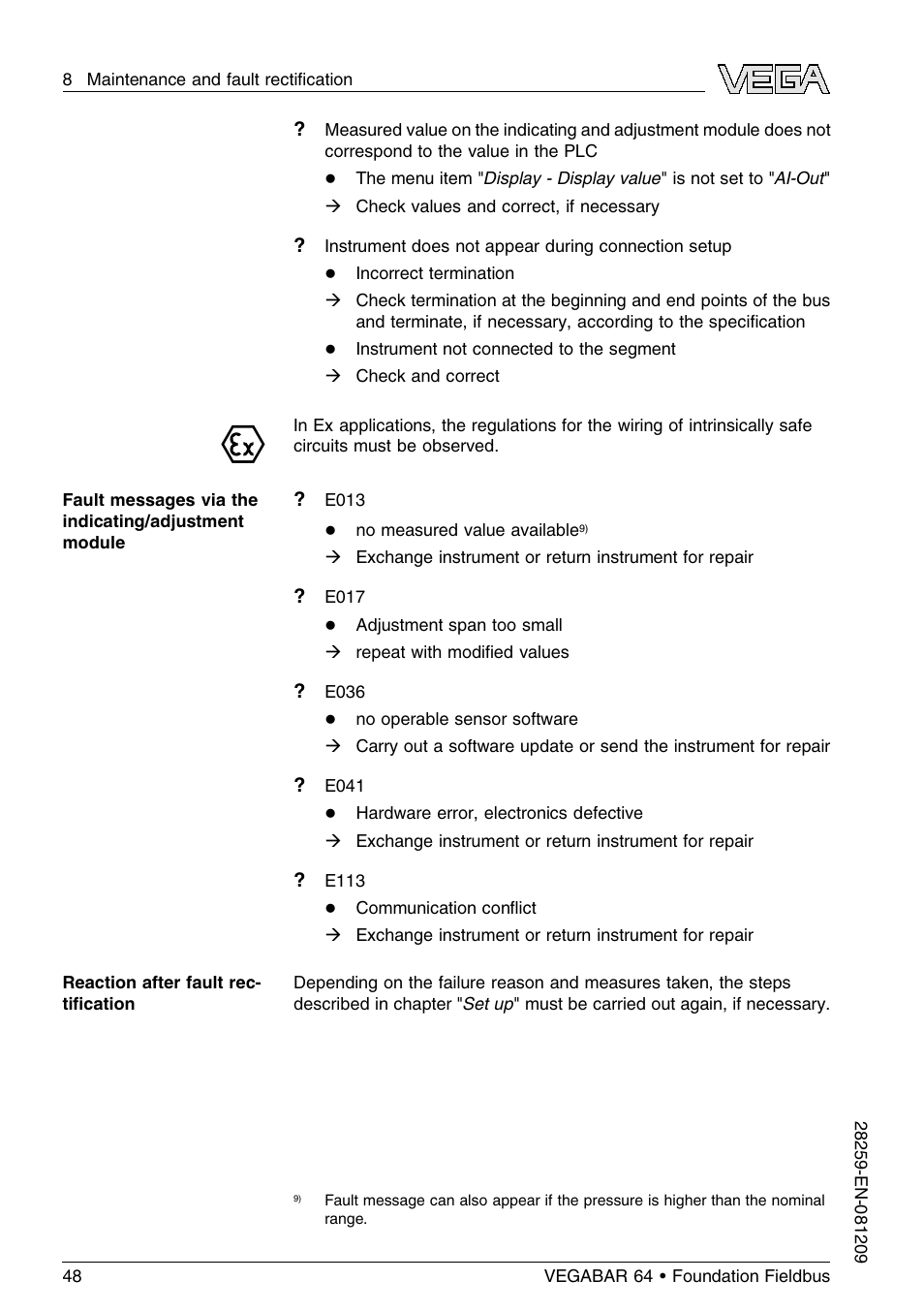 VEGA VEGABAR 64 Foundation Fieldbus User Manual | Page 48 / 80