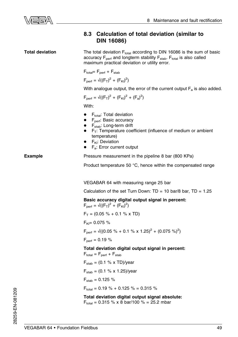 VEGA VEGABAR 64 Foundation Fieldbus User Manual | Page 49 / 80
