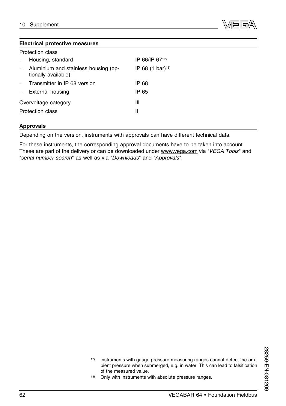 VEGA VEGABAR 64 Foundation Fieldbus User Manual | Page 62 / 80