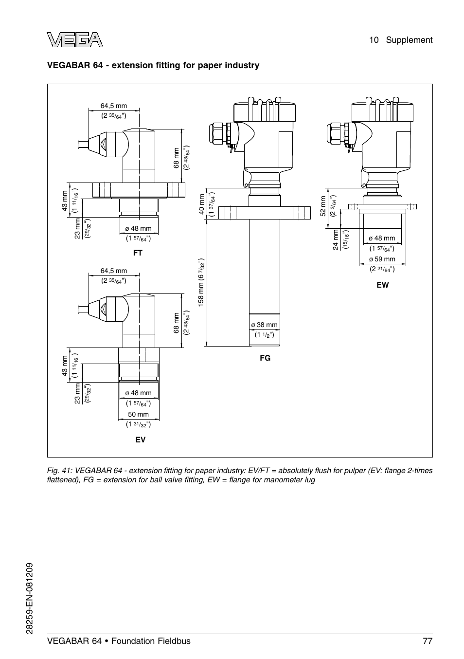 Vegabar 64 - extension ﬁtting for paper industry | VEGA VEGABAR 64 Foundation Fieldbus User Manual | Page 77 / 80