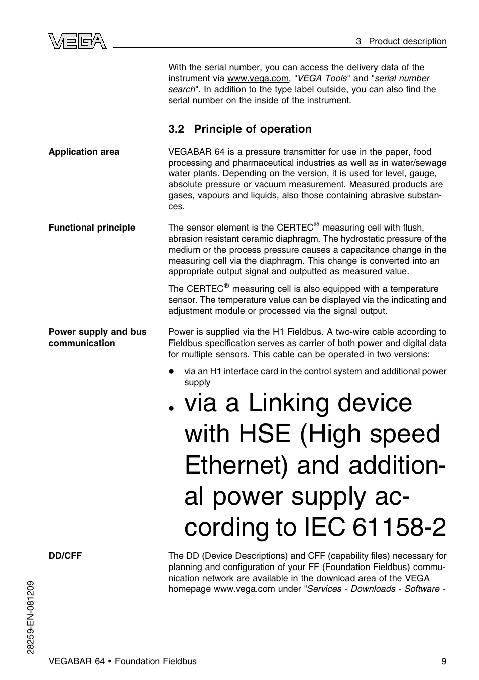 2 principle of operation | VEGA VEGABAR 64 Foundation Fieldbus User Manual | Page 9 / 80