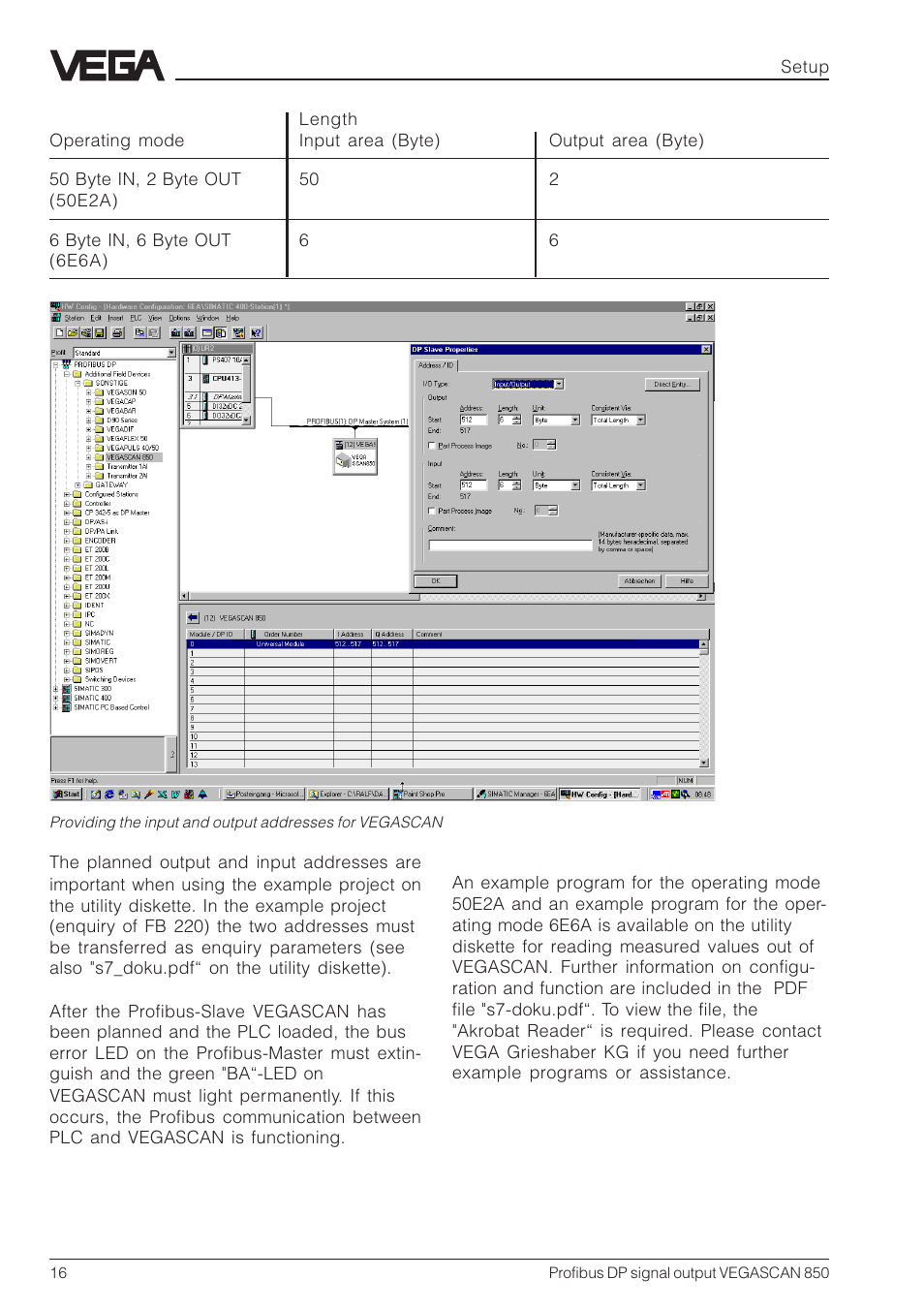VEGA VEGASCAN 850 Profibus DP signal output User Manual | Page 16 / 28