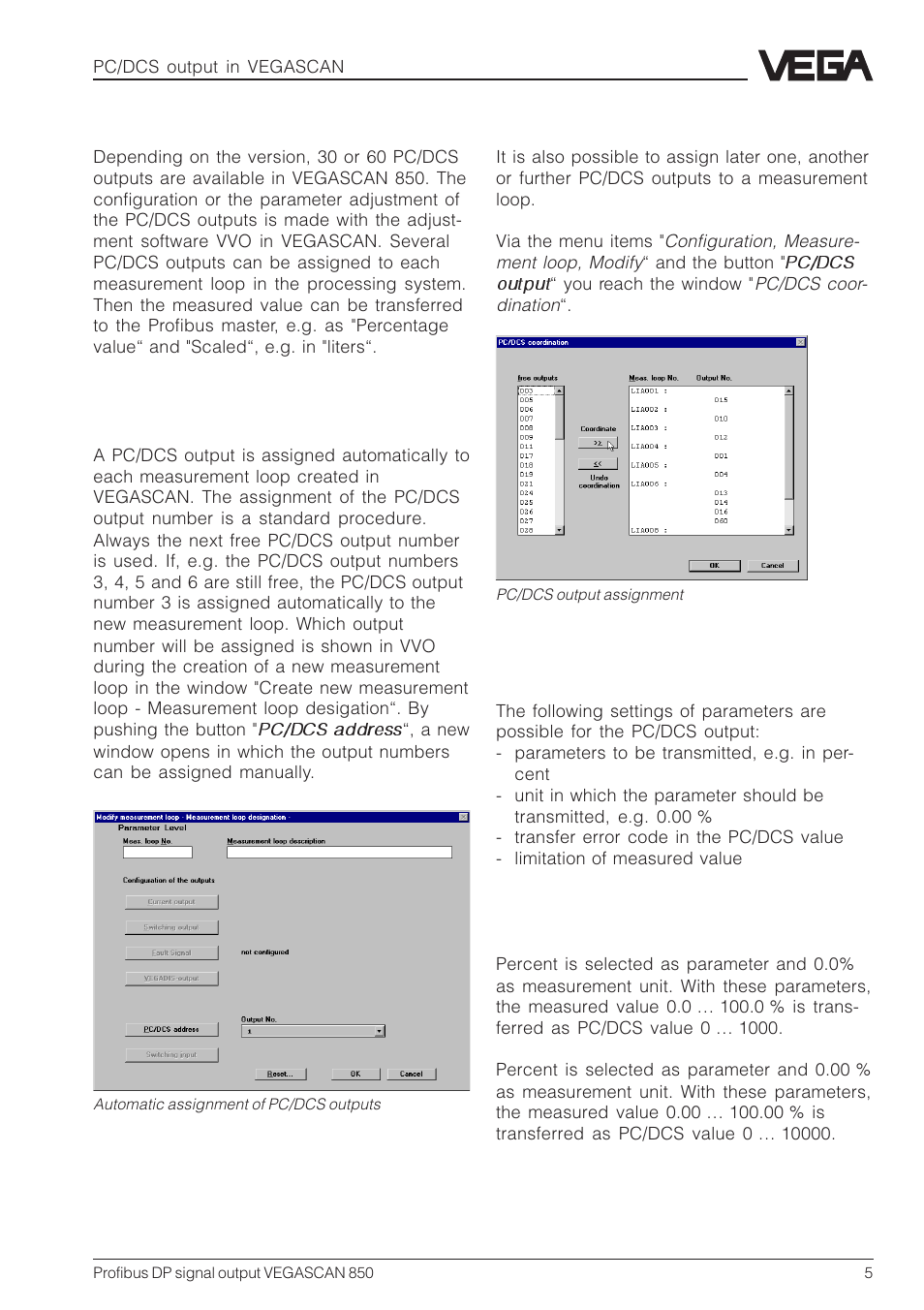 2 pc/dcs output in vegascan | VEGA VEGASCAN 850 Profibus DP signal output User Manual | Page 5 / 28