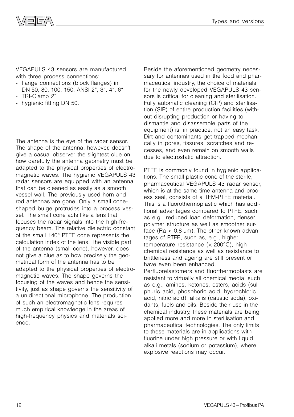 2 types and versions, 1 type survey, 2 antenna | VEGA VEGAPULS 43 Profibus PA User Manual | Page 12 / 60