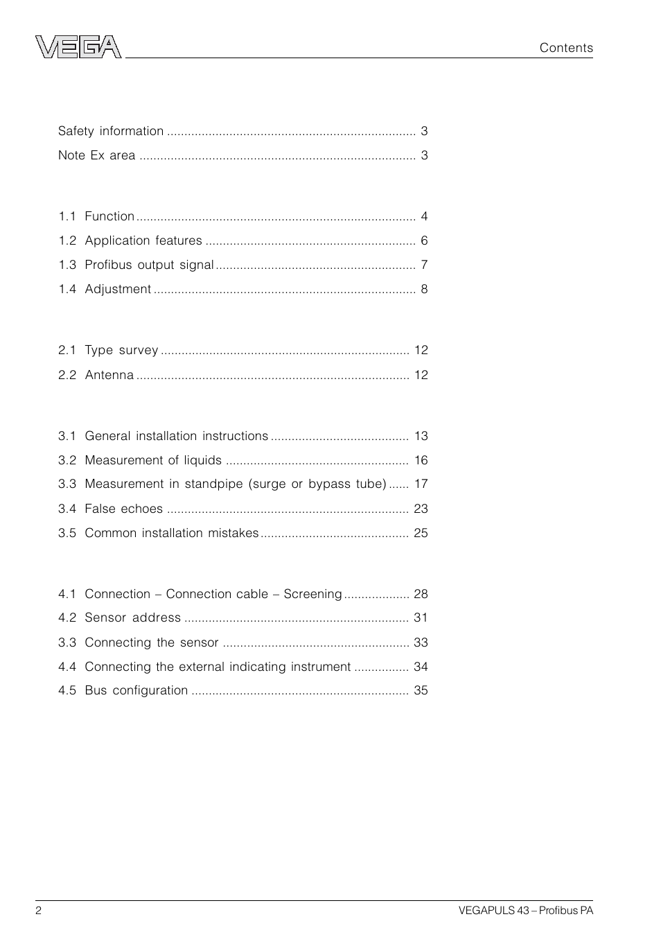 VEGA VEGAPULS 43 Profibus PA User Manual | Page 2 / 60