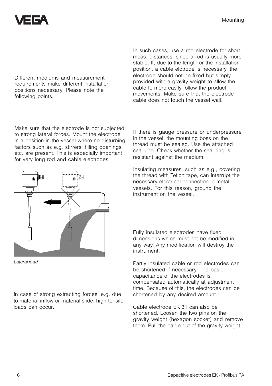 2 mounting, 1 mounting instructions | VEGA Capacitive electrodes EK Profibus PA User Manual | Page 16 / 56