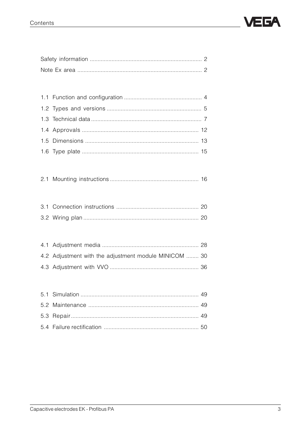 VEGA Capacitive electrodes EK Profibus PA User Manual | Page 3 / 56