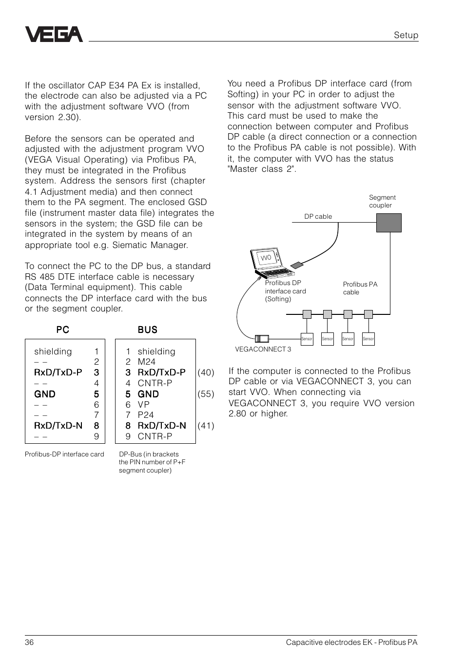 3 adjustment with vvo | VEGA Capacitive electrodes EK Profibus PA User Manual | Page 36 / 56