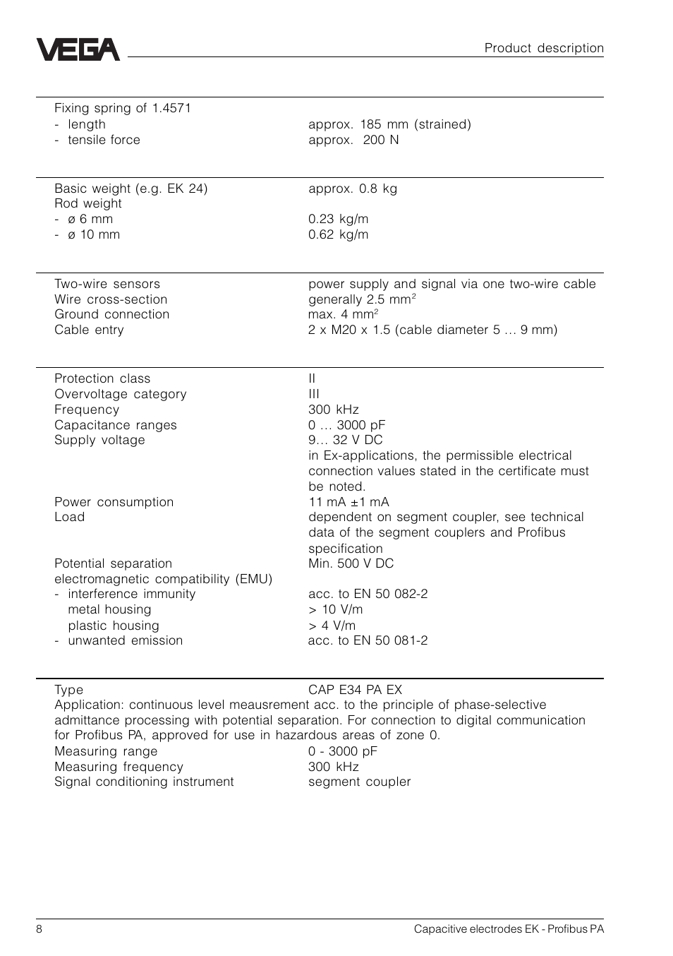 VEGA Capacitive electrodes EK Profibus PA User Manual | Page 8 / 56