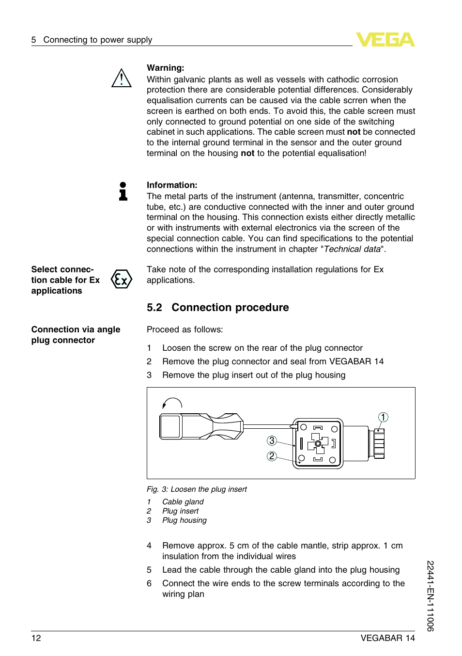 2 connection procedure | VEGA VEGABAR 14 User Manual | Page 12 / 28