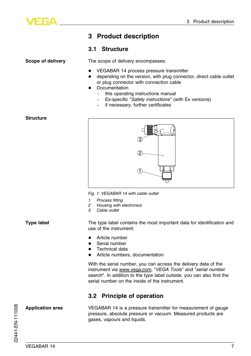 3 product description, 1 structure, 2 principle of operation | 3product description | VEGA VEGABAR 14 User Manual | Page 7 / 28