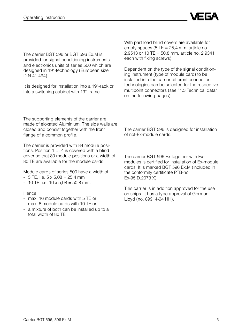 1 product description, 1 function and configuration, 2 types and versions | VEGA BGT 596-596 Ex.M User Manual | Page 3 / 8