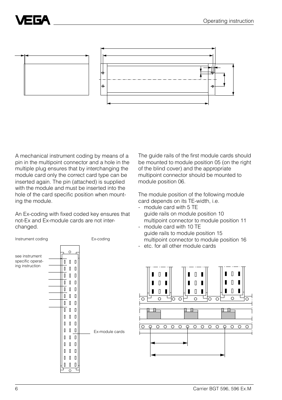 4 dimensions, 2 mounting, 1 coding | 2 module position, Operating instruction | VEGA BGT 596-596 Ex.M User Manual | Page 6 / 8