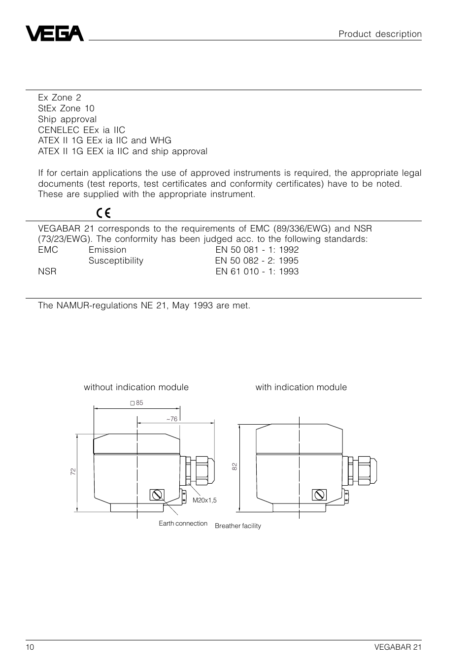 4 approvals and certificates, 5 dimensions | VEGA VEGABAR 21 User Manual | Page 10 / 28
