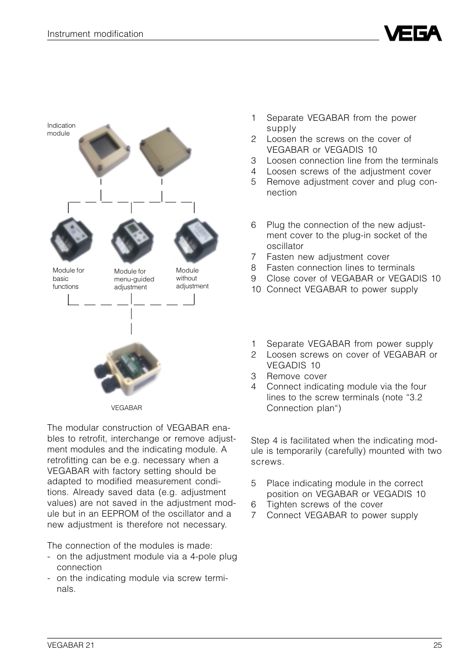 6 instrument modification, 1 interchanging adjustment modules | VEGA VEGABAR 21 User Manual | Page 25 / 28