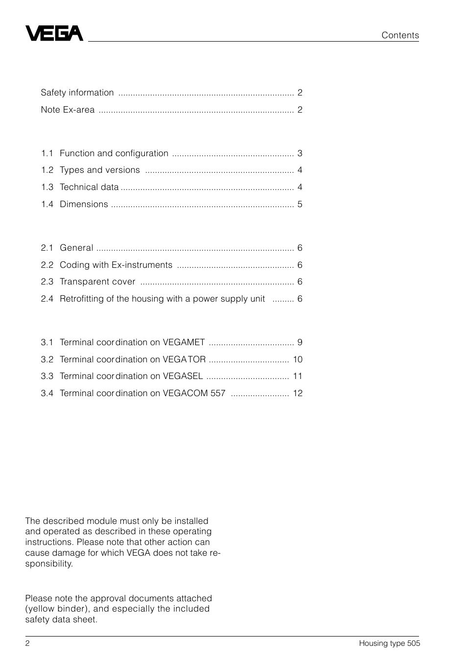 VEGA Housing type 505 User Manual | Page 2 / 13