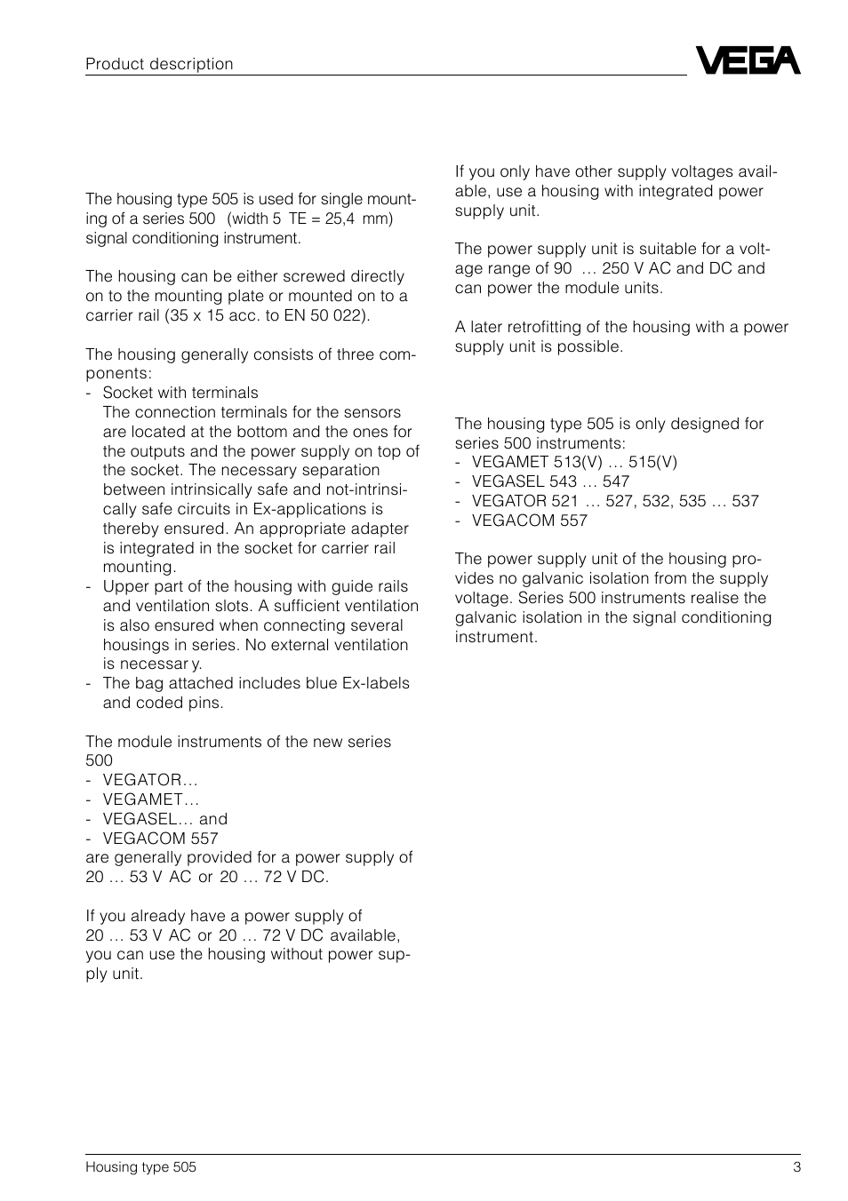 1 product description, 1 function and configuration | VEGA Housing type 505 User Manual | Page 3 / 13
