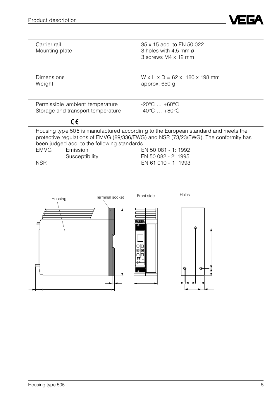 4 dimensions | VEGA Housing type 505 User Manual | Page 5 / 13