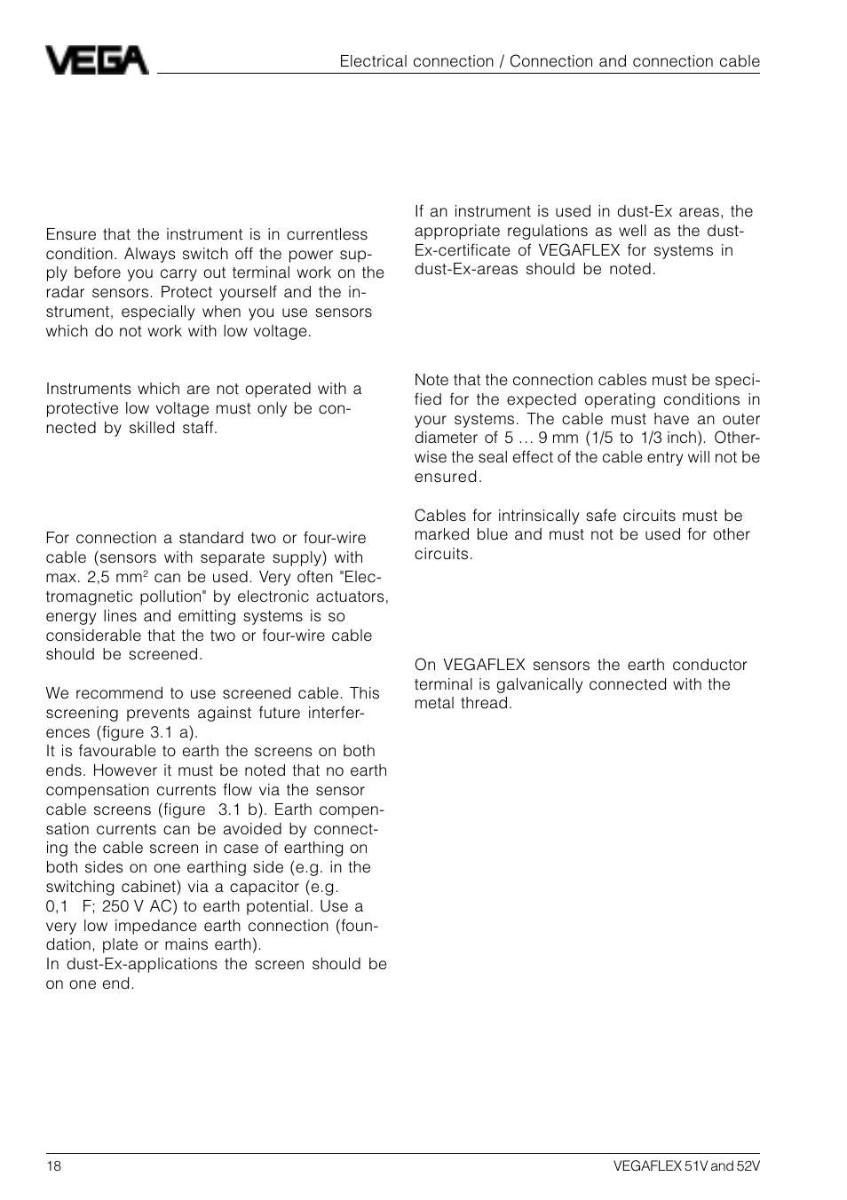 3 electrical connection, 1 connection and connection cable | VEGA VEGAFLEX 52V User Manual | Page 18 / 36