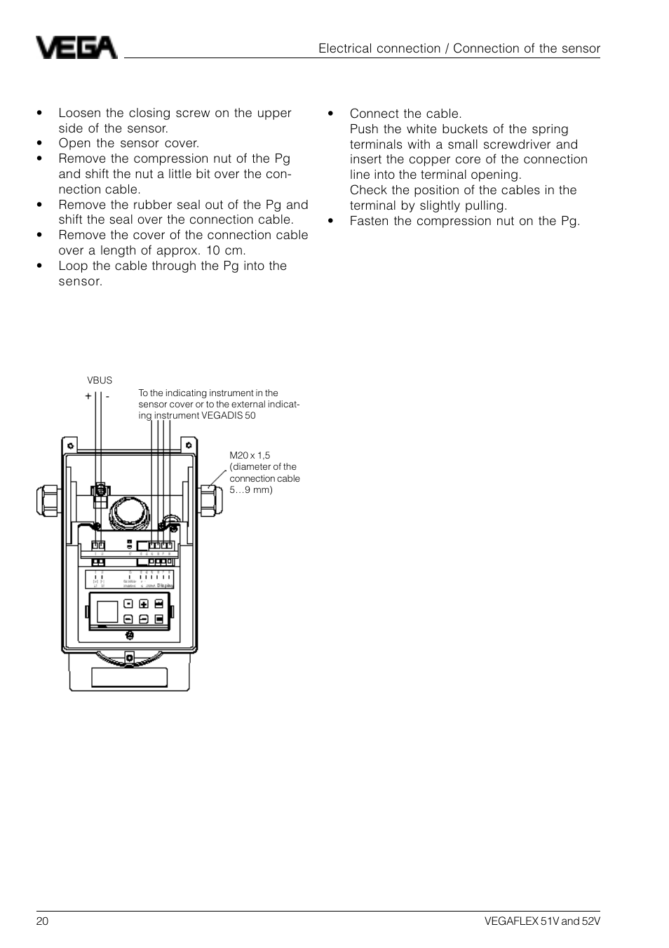 2 connection of the sensor | VEGA VEGAFLEX 52V User Manual | Page 20 / 36