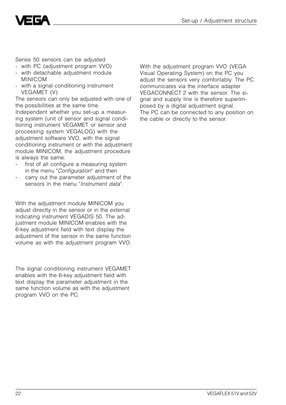 4 set-up, 1 adjustment structure | VEGA VEGAFLEX 52V User Manual | Page 22 / 36