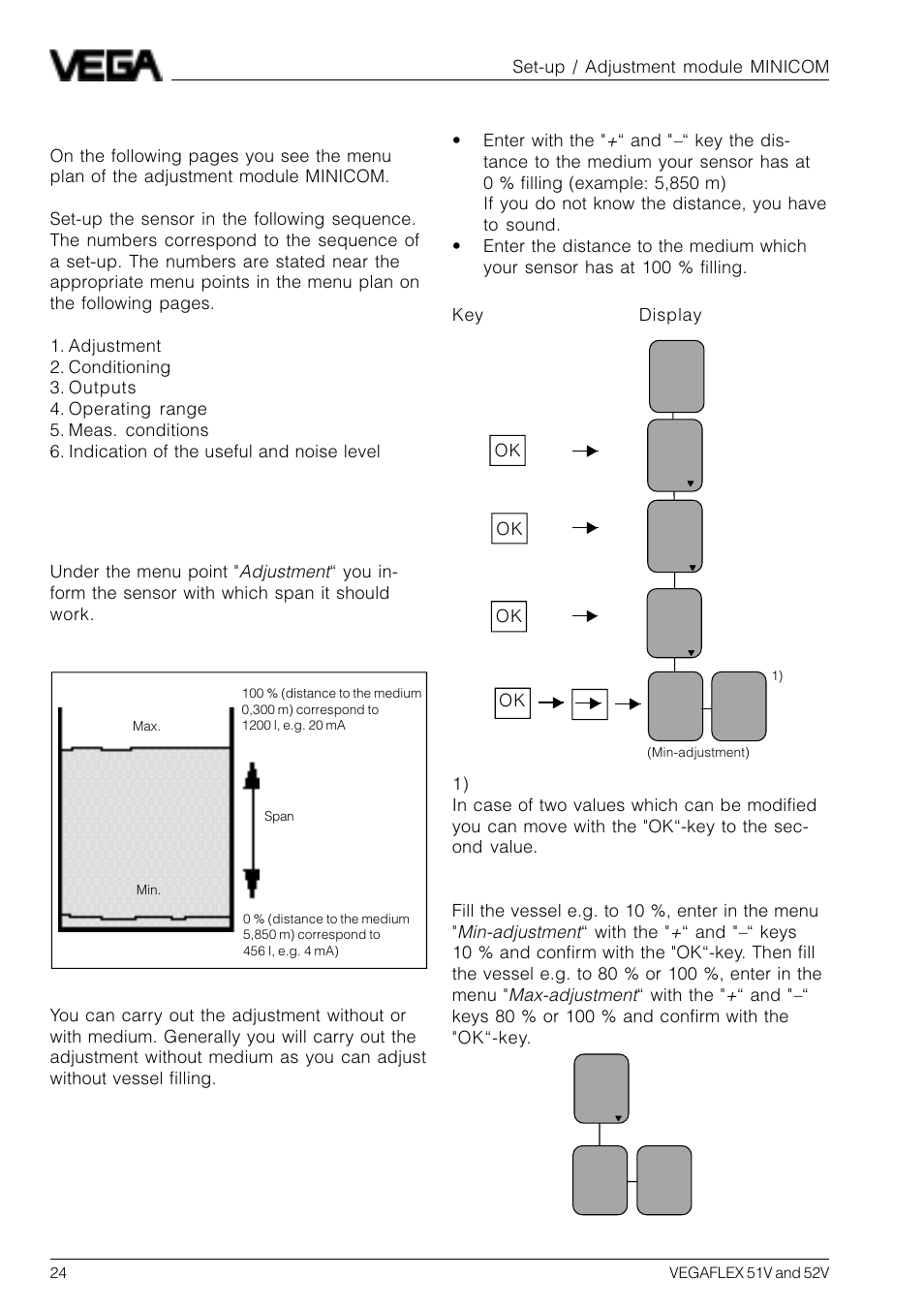 Adjustment steps, Adjustment | VEGA VEGAFLEX 52V User Manual | Page 24 / 36