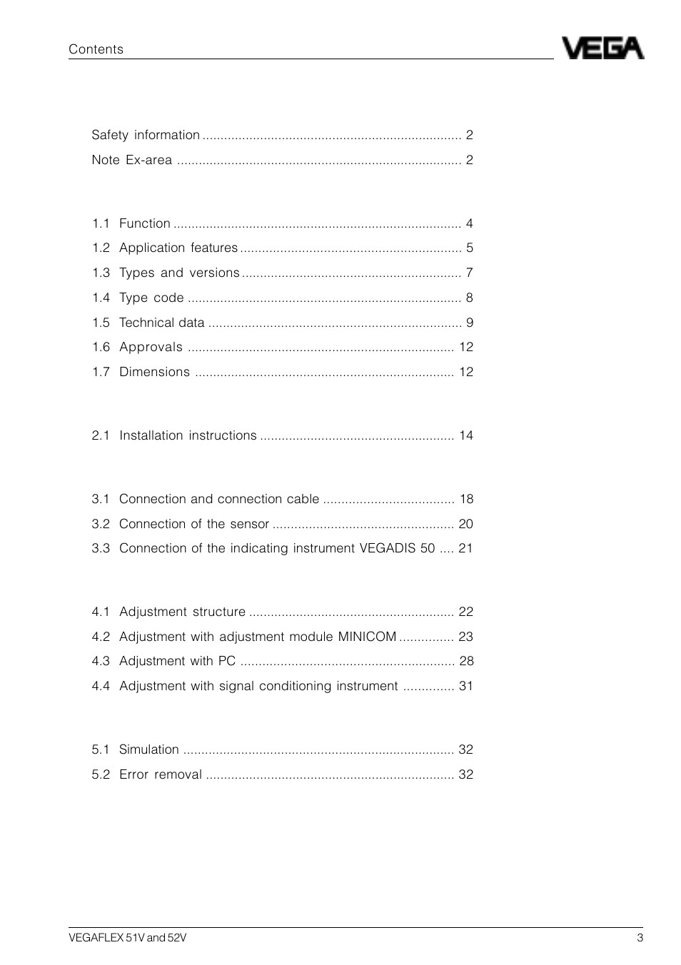 VEGA VEGAFLEX 52V User Manual | Page 3 / 36