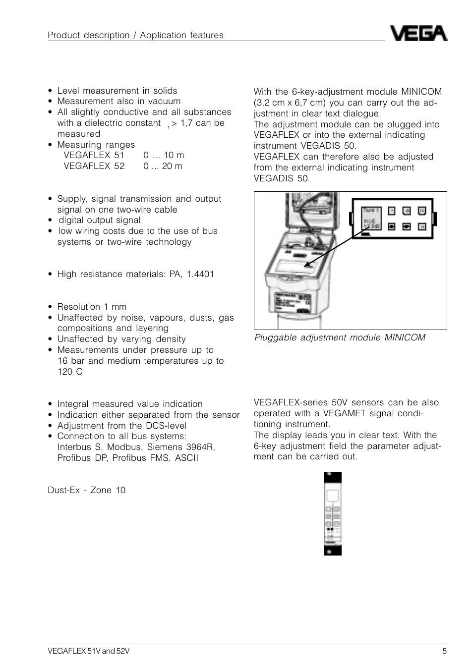 2 application features | VEGA VEGAFLEX 52V User Manual | Page 5 / 36