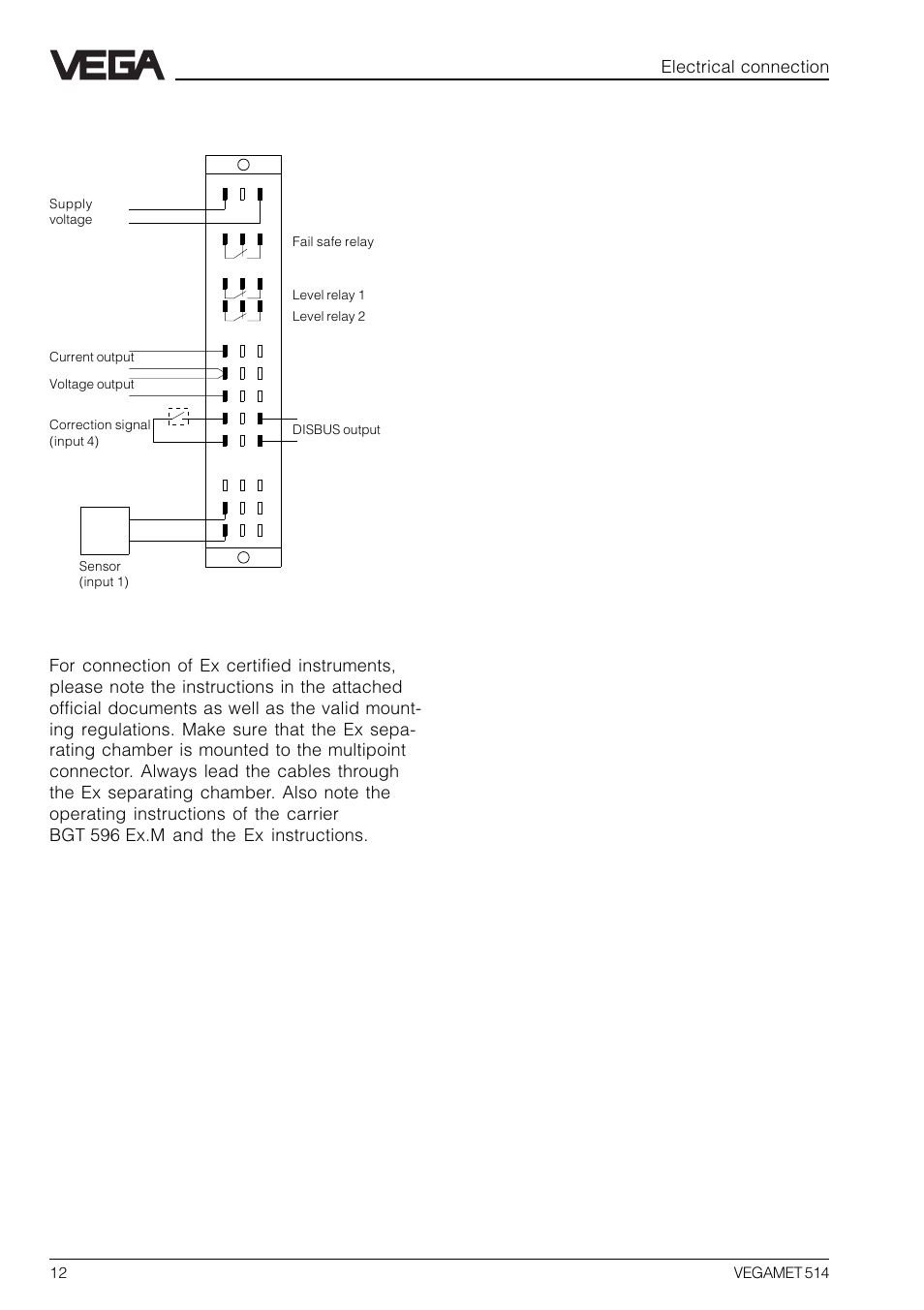 3 wiring plan, Electrical connection | VEGA VEGAMET 514 User Manual | Page 12 / 64