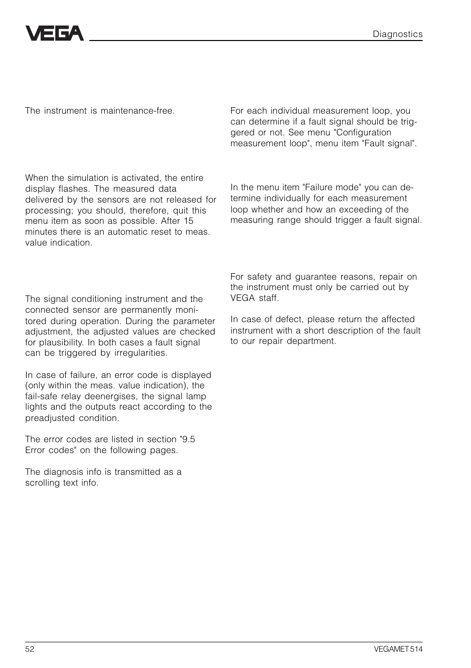 9 diagnostics, 1 maintenance, 2 simulation | 3 fault signal, 4 repair | VEGA VEGAMET 514 User Manual | Page 52 / 64