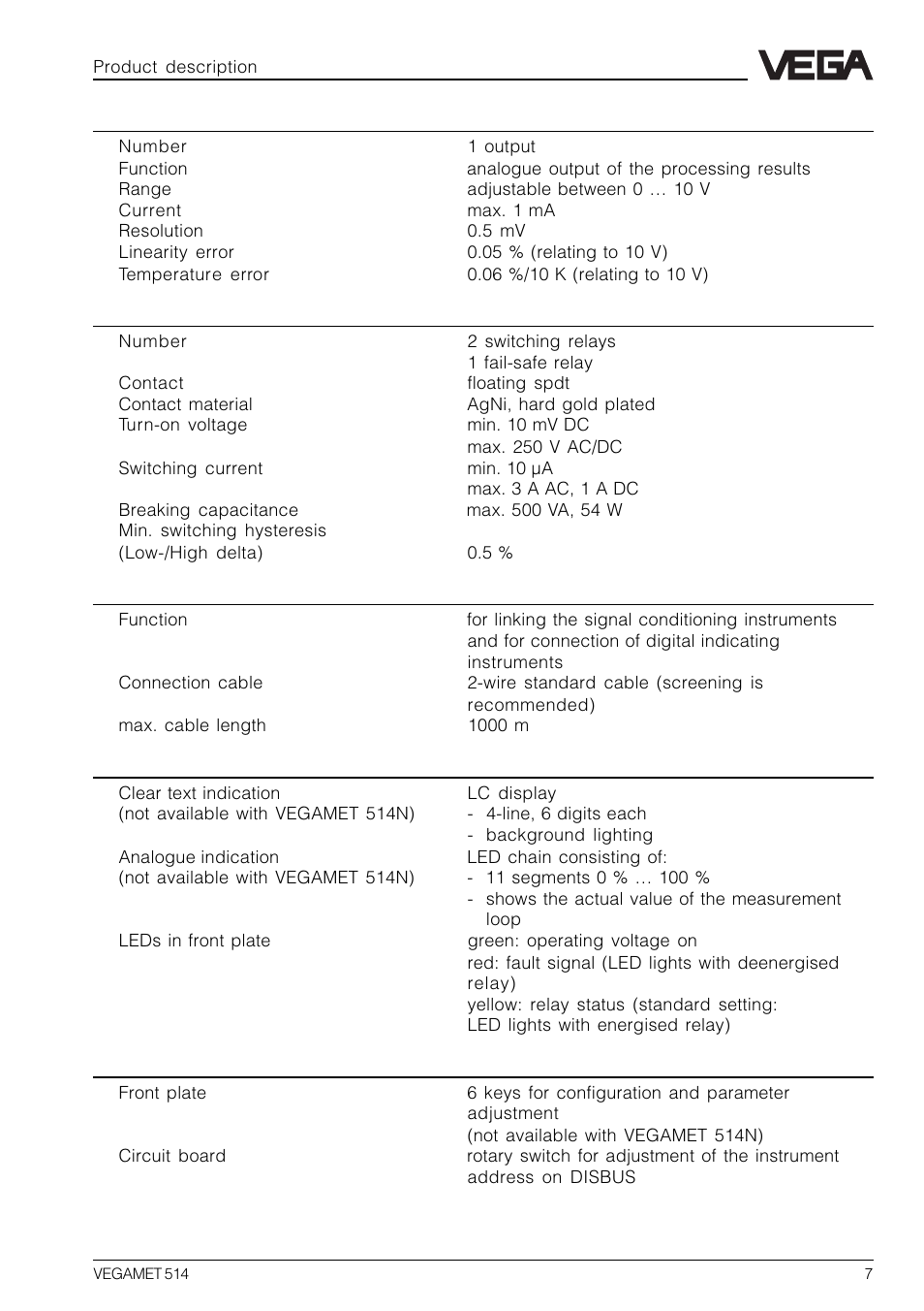 VEGA VEGAMET 514 User Manual | Page 7 / 64