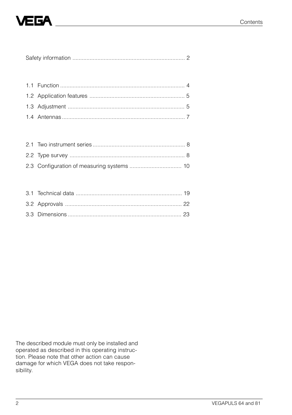 VEGA VEGAPULS 81 User Manual | Page 2 / 84