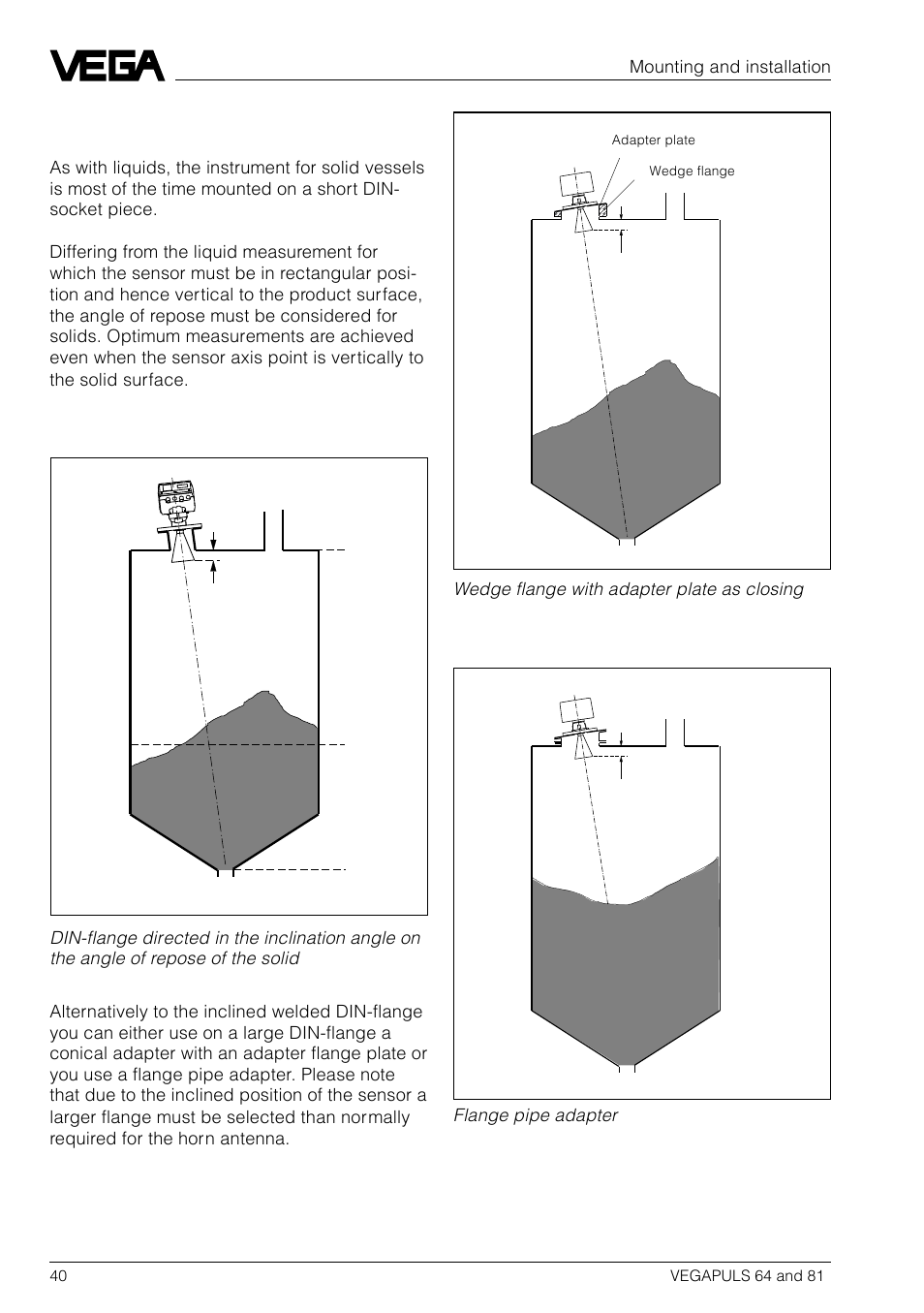 3 measurement of solids | VEGA VEGAPULS 81 User Manual | Page 40 / 84