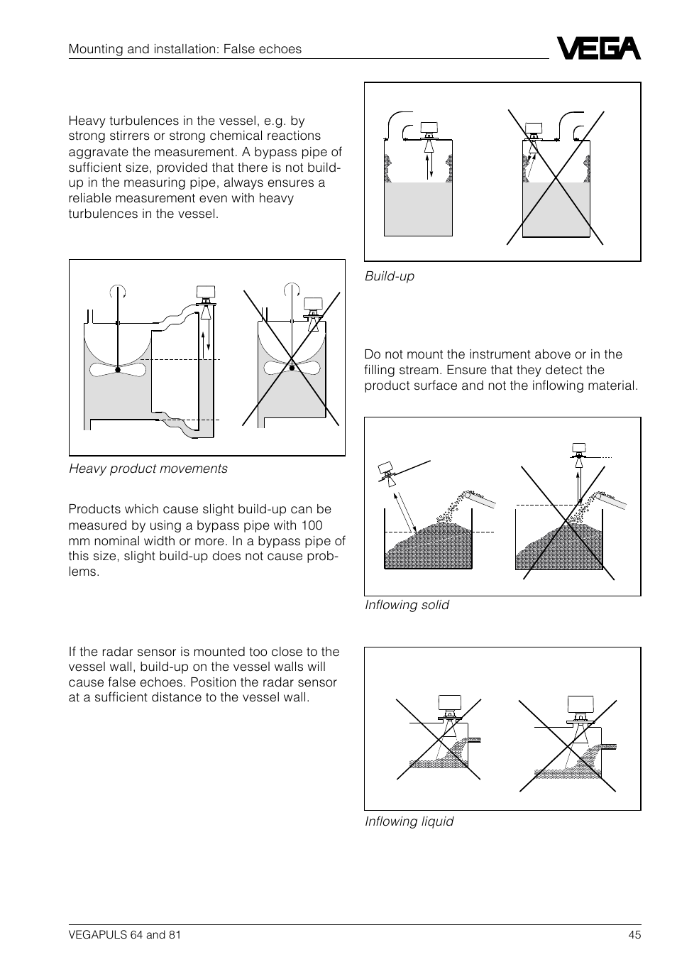 Heavy product movements, Build-up, Inflowing product | VEGA VEGAPULS 81 User Manual | Page 45 / 84